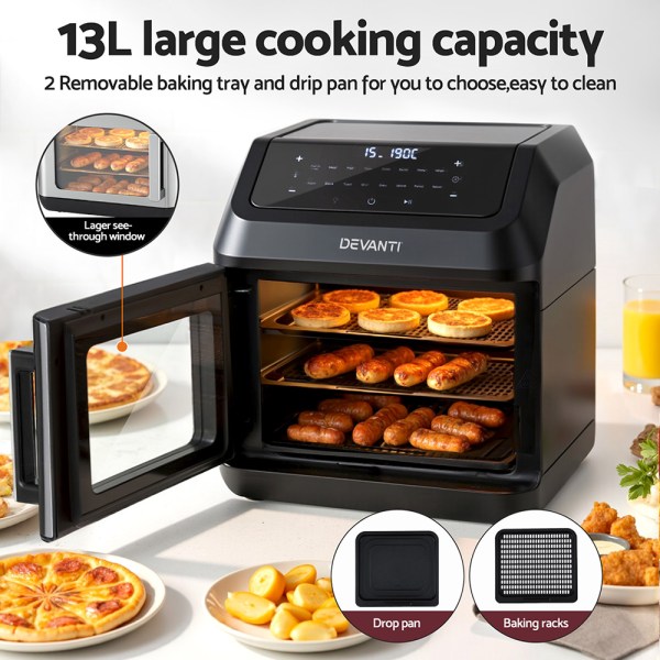 13L air fryer with large cooking capacity and trays.