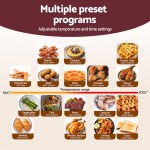 Kitchen appliance preset programs with temperature and time settings.