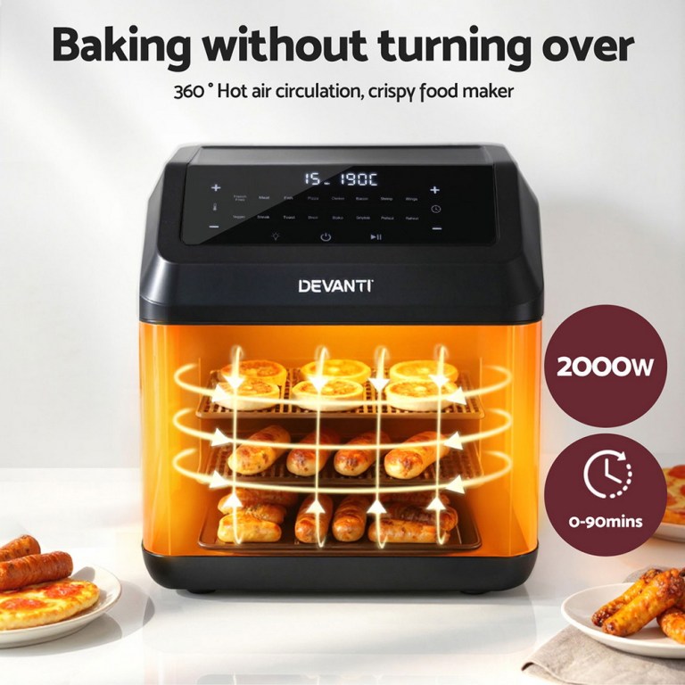 2000W air fryer with hot air circulation.