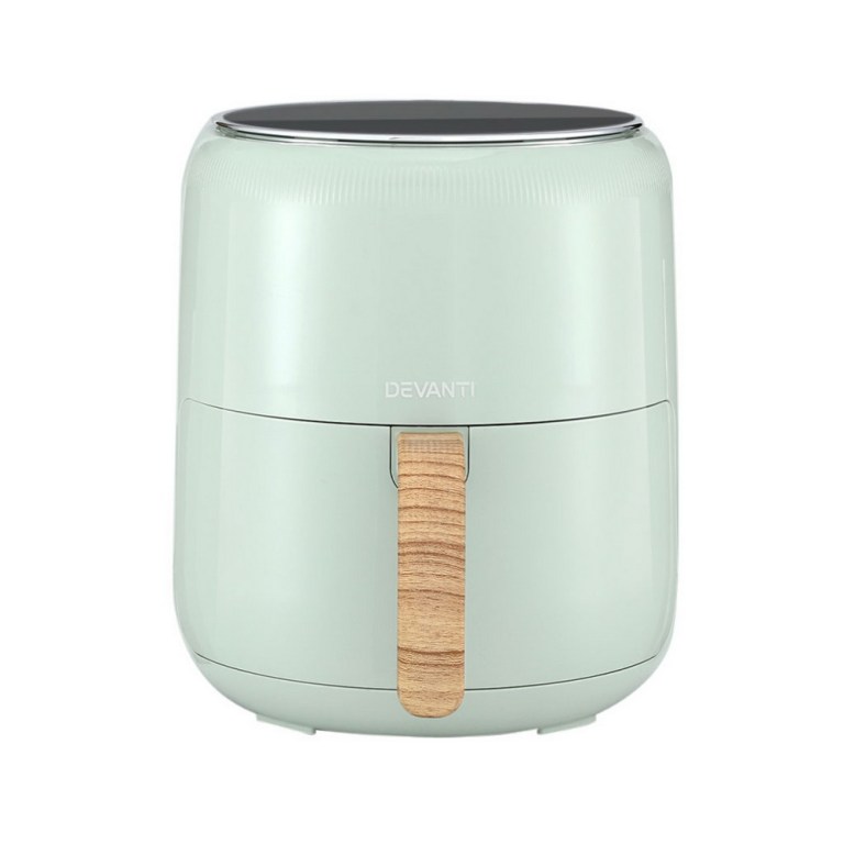 Green air fryer with wooden handle