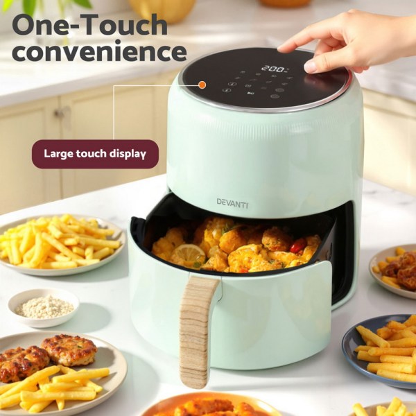 Air fryer with touch display, cooking vegetables and fries