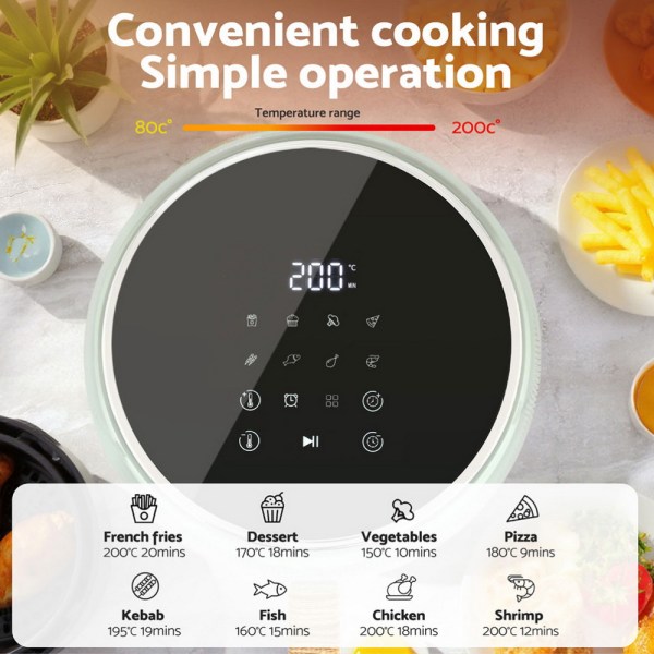Air fryer with cooking modes and temperature settings.