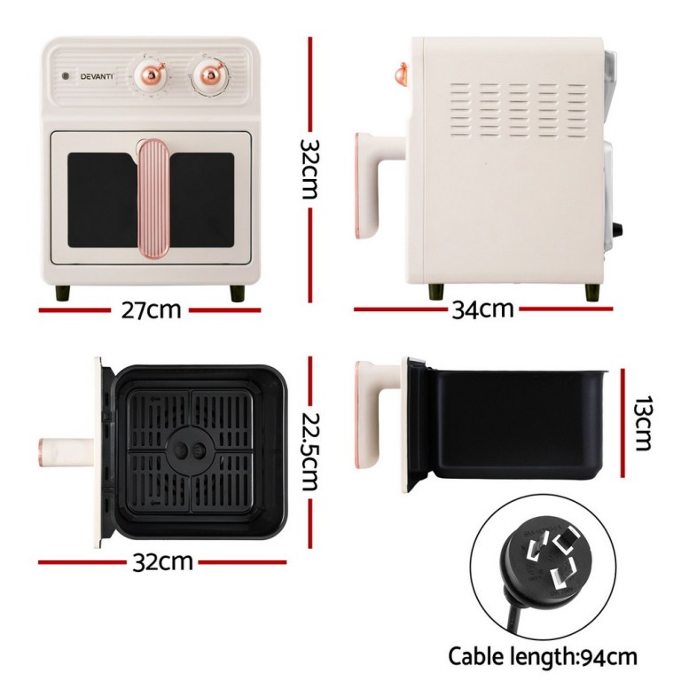 devanti 6l air fryer knob control 1700w cream
