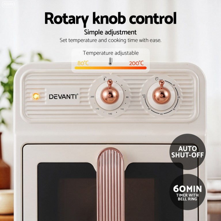devanti 6l air fryer knob control 1700w cream