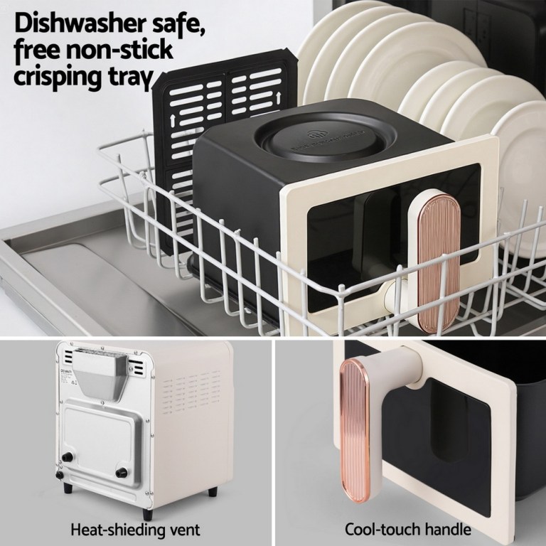 devanti 6l air fryer knob control 1700w cream
