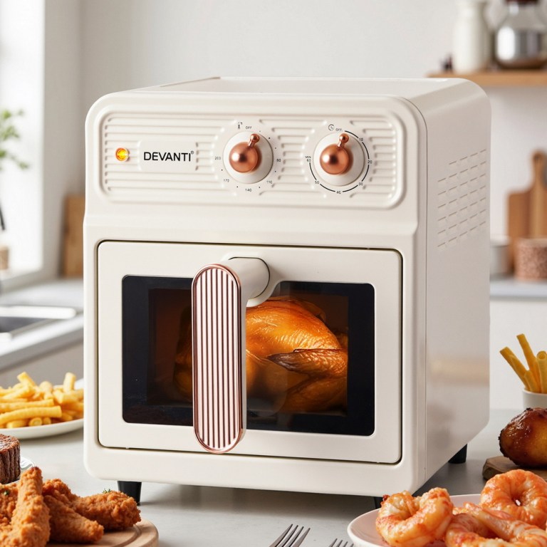 devanti 6l air fryer knob control 1700w cream