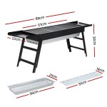 Dimensions of a metal outdoor barbecue grill.