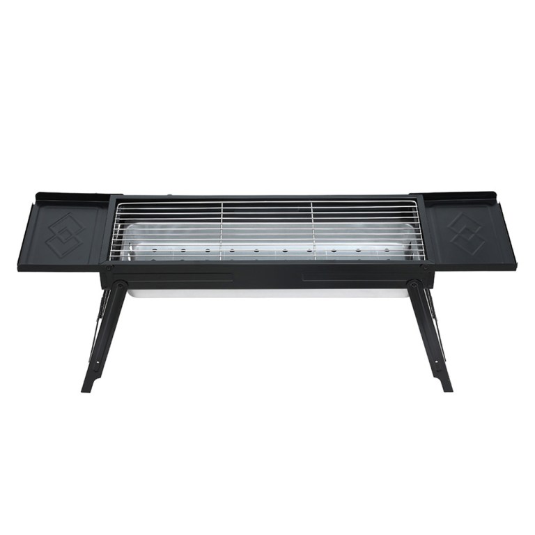 Portable charcoal BBQ grill with folding legs.
