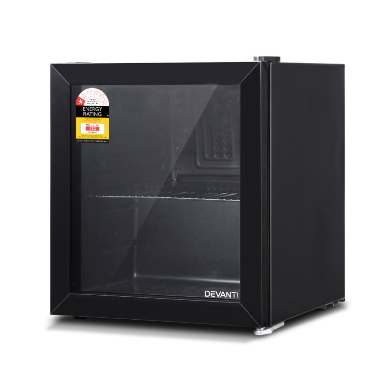 devanti 46l bar fridge glass door black