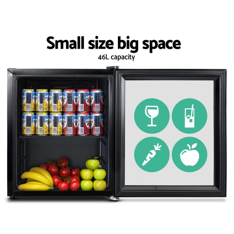 devanti 46l bar fridge glass door black
