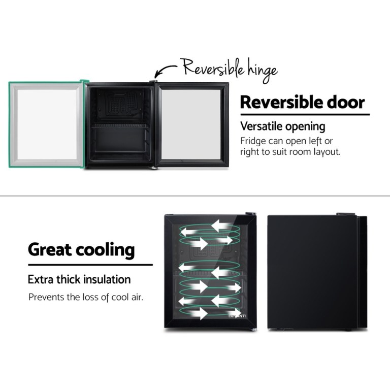devanti 46l bar fridge glass door black