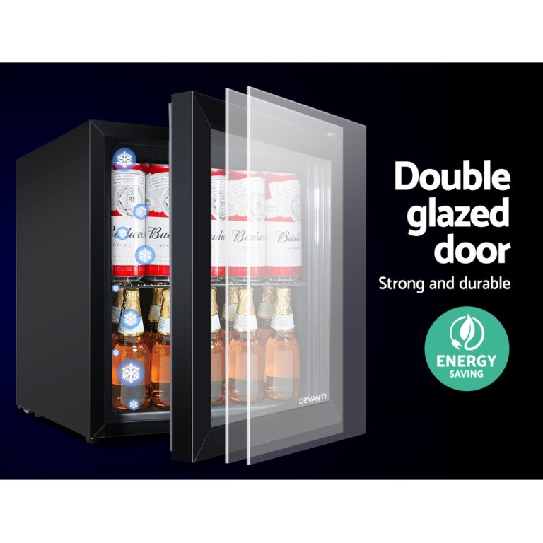 devanti 46l bar fridge glass door black
