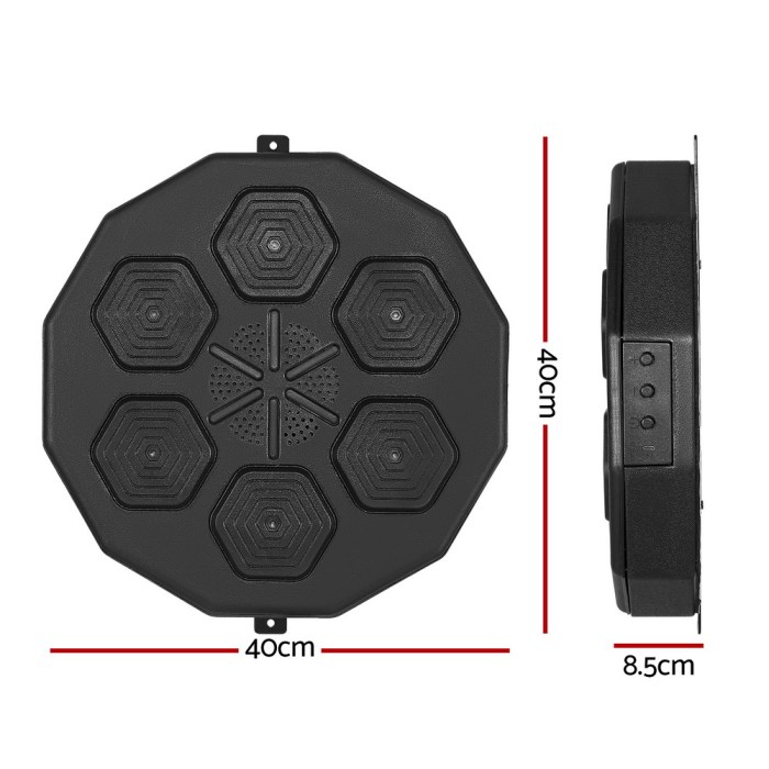 Black hexagonal exercise pad, 40cm by 8.5cm dimensions.