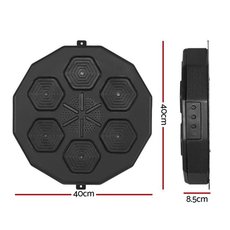 everfit music boxing machine bluetooth target punching usb chargeable home gym Black hexagonal exercise pad, 40cm by 8.5cm dimensions.