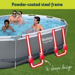 bestway 488x305x107cm swimming pool steel frame set w/ pump filter ladder cover Family enjoying swim in Bestway Power Steel pool.