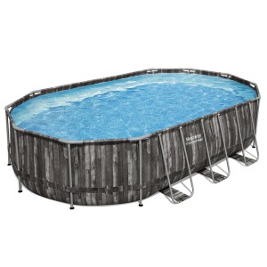 Above-ground pool with wood pattern design