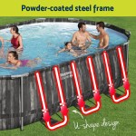 bestway swimming pool steel frame pool set 6.1x3.66m w/ filter pump ladder cover Family enjoying a pool with steel frame design.
