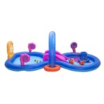 bestway kids inflatable play splash pool with slide ball tossing toys coral basket Inflatable kids' play pool with slides and toys.