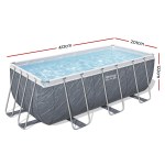 bestway swimming pool 412x201x122cm steel frame pool set w/pump ladder Rectangular pool with dimensions and metal frame.