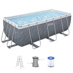bestway swimming pool 412x201x122cm steel frame pool set w/pump ladder Rectangular steel frame pool set with accessories.