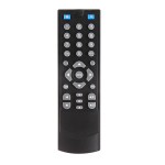 Black universal remote control with numerous buttons.