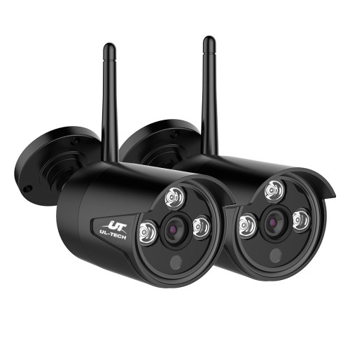 cctv cam wf cla x2 19637 00.jpg Two black security cameras with antennas.