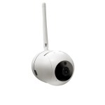 Wireless white security camera with antenna.