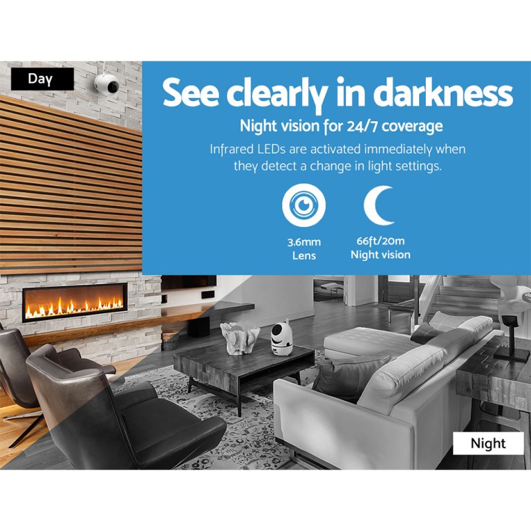 Security camera with night vision and infrared LEDs.