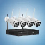 Wireless security camera system with four cameras.