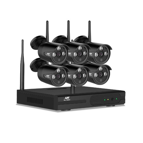 Wireless security camera system with six cameras.