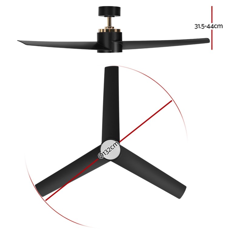 devanti 52'' ceiling fan dc motor w/light w/remote black