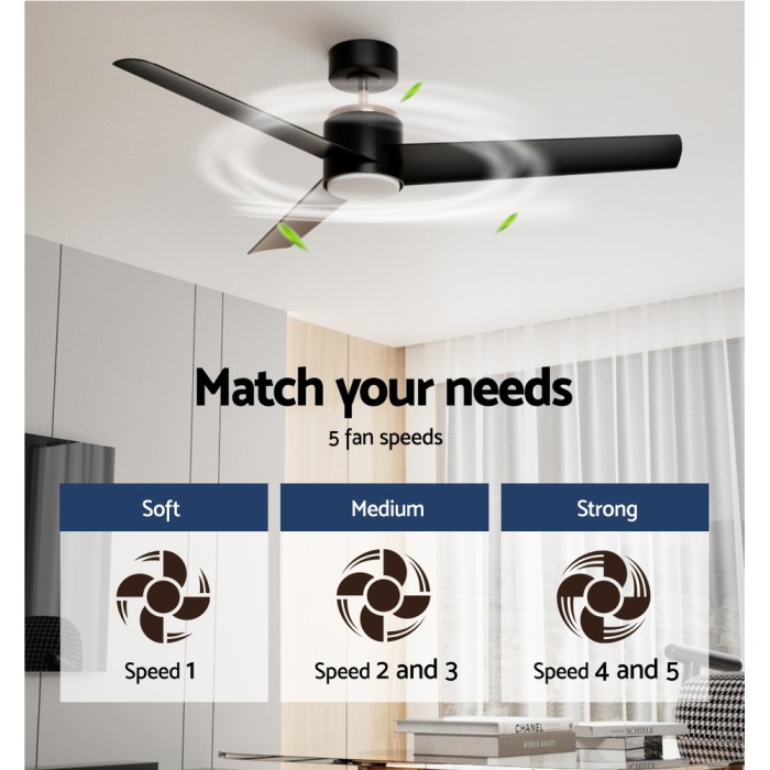 devanti 52'' ceiling fan dc motor w/light w/remote black