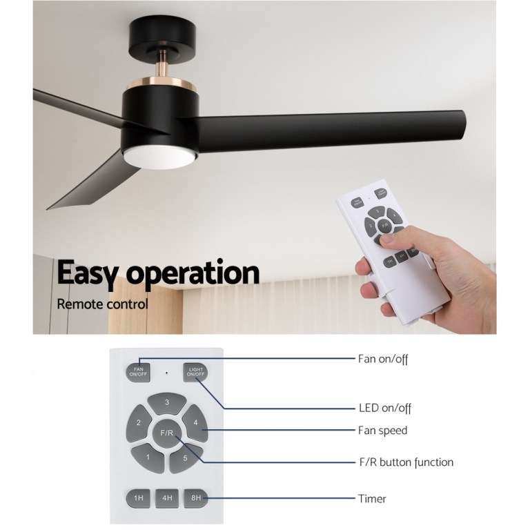 devanti 52'' ceiling fan dc motor w/light w/remote black