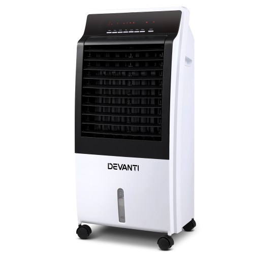 eac c rc 11b wh 00.jpg Portable air cooler with wheels and control panel.
