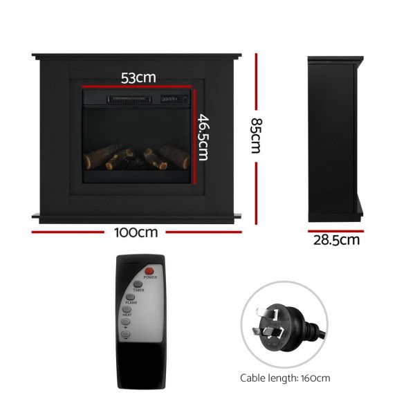 devanti electric fireplace fire heater 2000w black Electric fireplace with remote and plug dimensions.