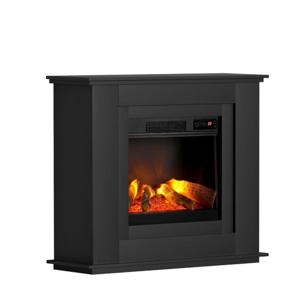 devanti electric fireplace fire heater 2000w black Modern black electric fireplace with realistic flames.