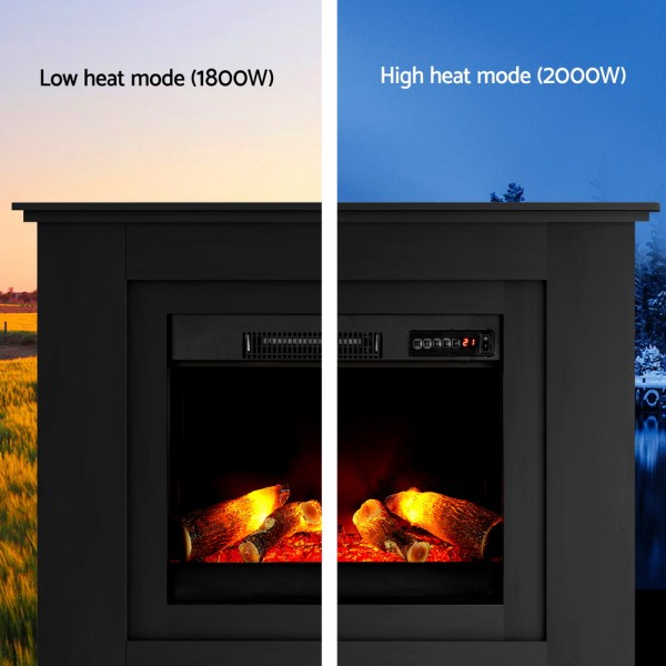 devanti electric fireplace fire heater 2000w black Electric fireplace low and high heat modes comparison