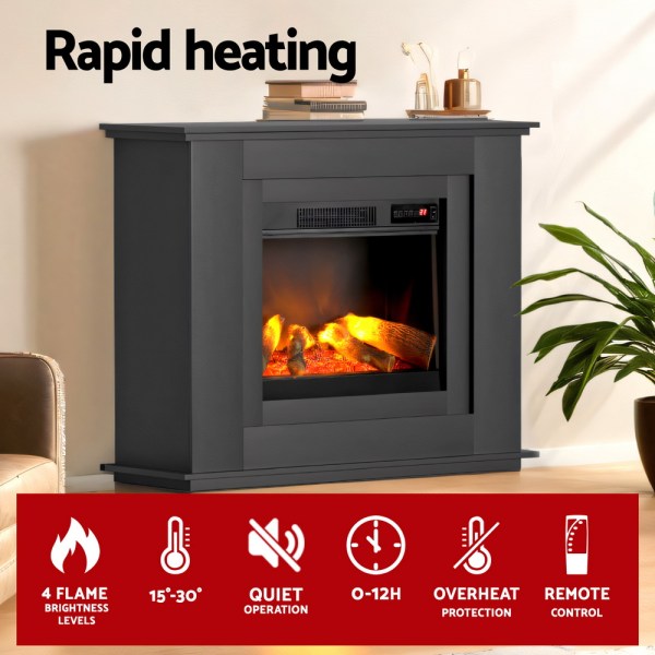 devanti electric fireplace fire heater 2000w black Electric fireplace with rapid heating and flame options.