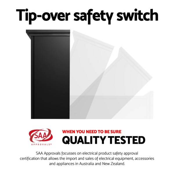 devanti electric fireplace fire heater 2000w black Tip-over safety switch, SAA approved, Australia.