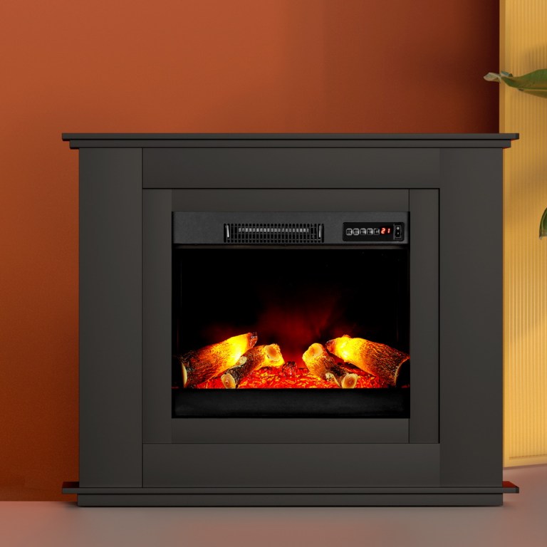 devanti electric fireplace fire heater 2000w black Contemporary electric fireplace with glowing embers.