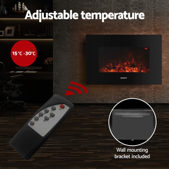 devanti electric fireplace fire heater 2000w black Adjustable temperature electric fireplace, remote control included.
