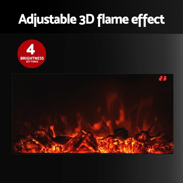 devanti electric fireplace fire heater 2000w black Electric fireplace with adjustable 3D flame effect.