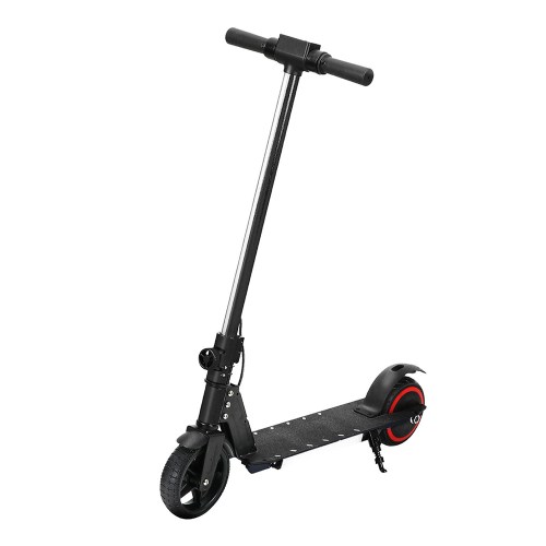 esc s32 6 bk 202503061006 00.jpg Black electric scooter with red wheel accents.