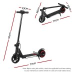 electric scooter 130w 16km/h led light folding portable riding commuter black Electric scooter dimensions: folded and unfolded view.