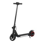 electric scooter 130w 16km/h led light folding portable riding commuter black Black electric scooter with red accents on wheels.
