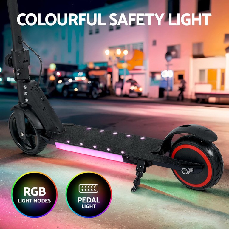 electric scooter 130w 16km/h led light folding portable riding commuter black Electric scooter with colourful safety lights at night