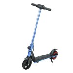Blue electric scooter with black handlebar and tyres.