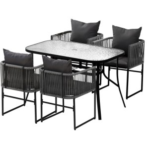 Gardeon 5-Piece Outdoor Dining Set with Glass Top - Black