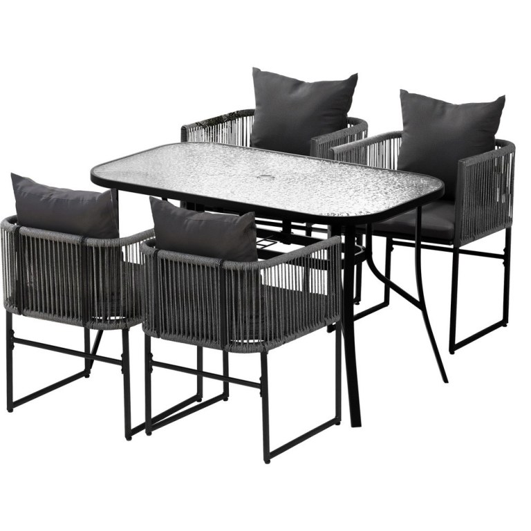 ff dining rope 120 5pc 202509011318 00.jpg Gardeon 5-Piece Outdoor Dining Set with Glass Top - Black