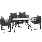 gardeon 5pcs outdoor dining set table and chairs rope patio furniture garden black Gardeon 5-Piece Outdoor Dining Set with Glass Top - Black
